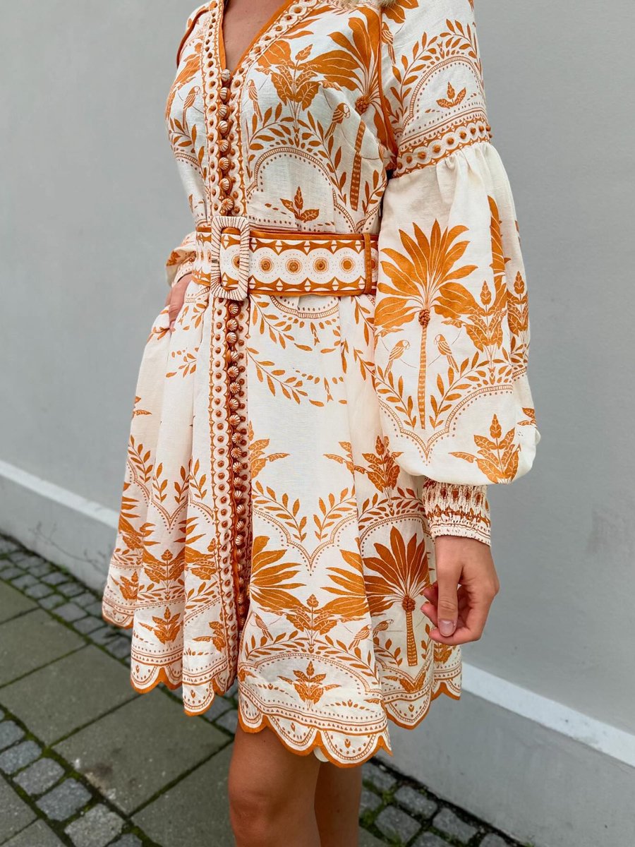 Placement Print V Neck Mini Dress