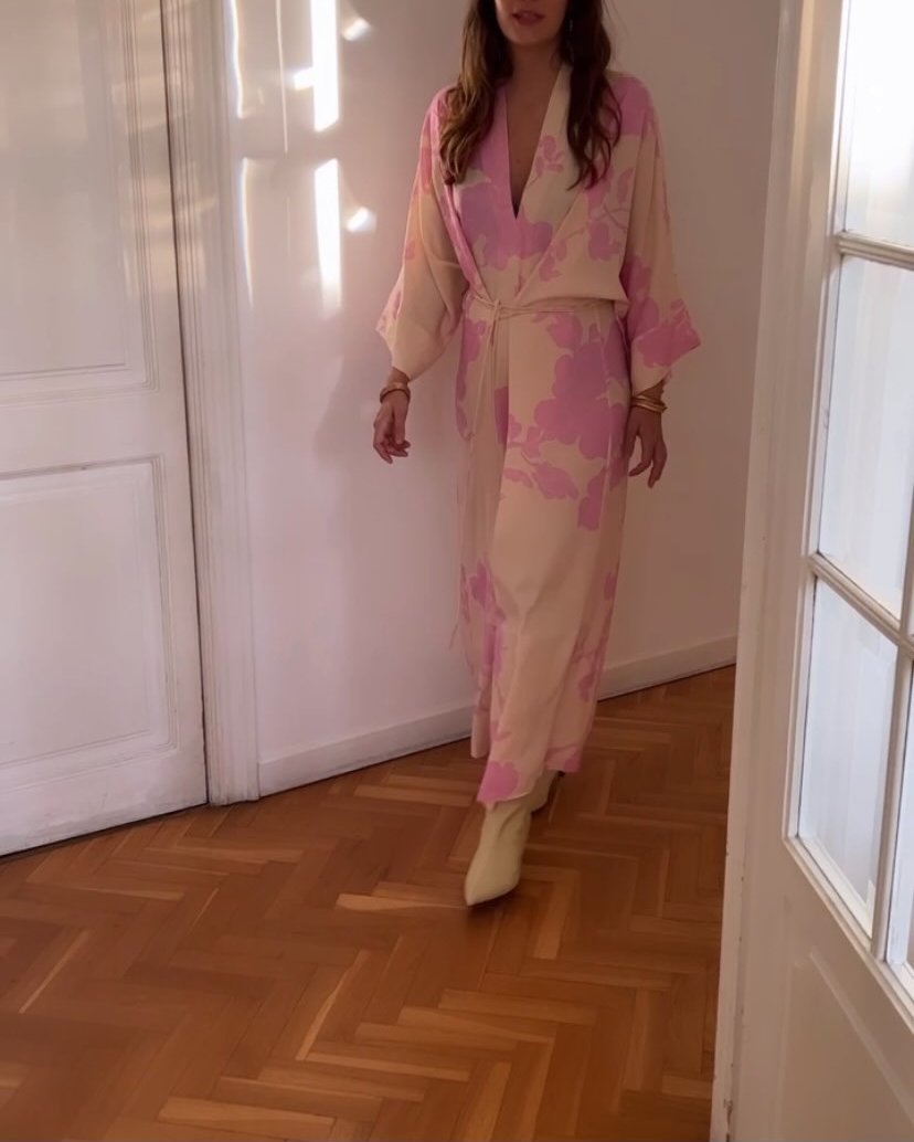 The Elegance Pink Printed Robe Midi Dress