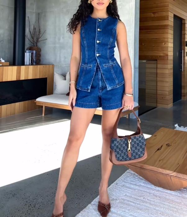 Sleeveless High Waist Denim 2PC Set
