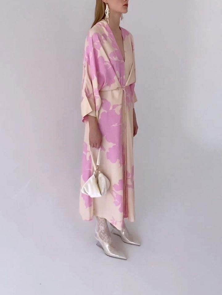 The Elegance Pink Printed Robe Midi Dress