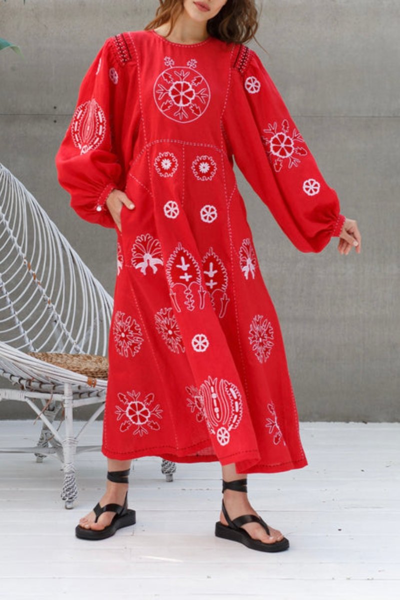 Embroidered Linen Boho Dress