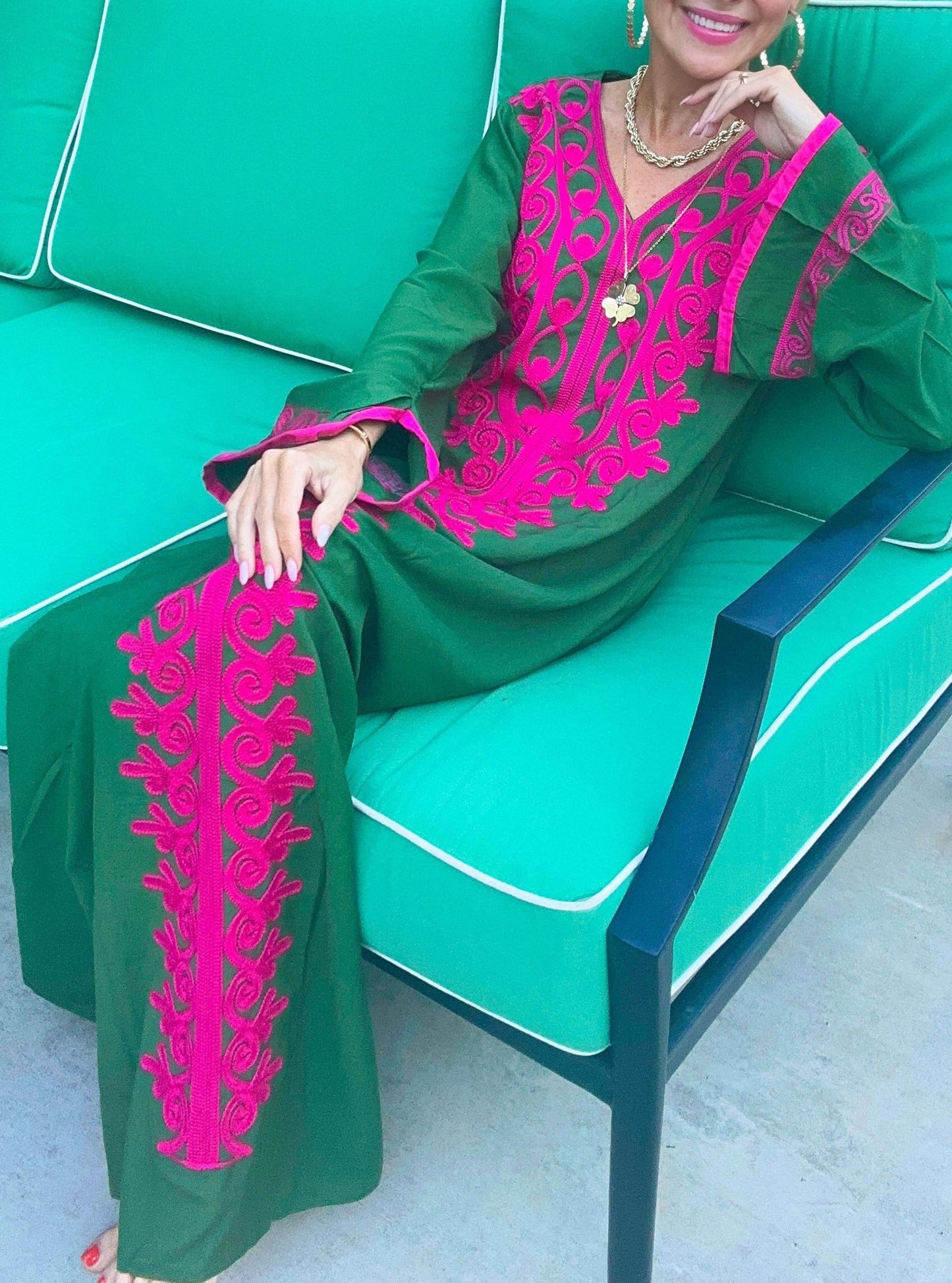 Green Bohemian Maxi kaftan dress