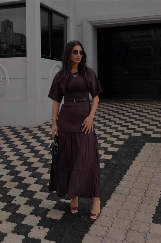 Belted Pleated Midi Dress