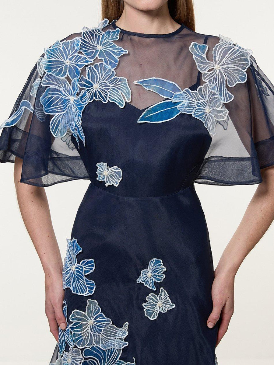 Floral Applique Organdie Woven Maxi Dress