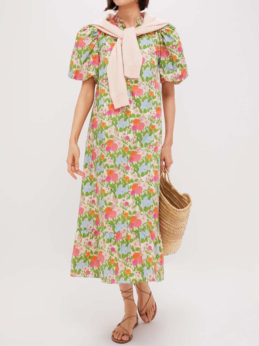 Floral Print Ruffled Midi Dress