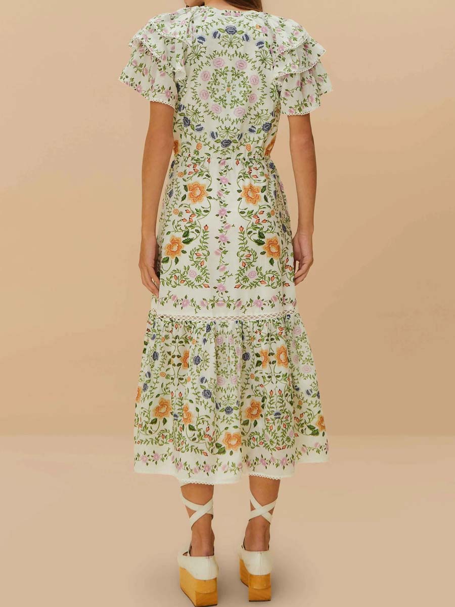 Floral Print Lace Midi Dress