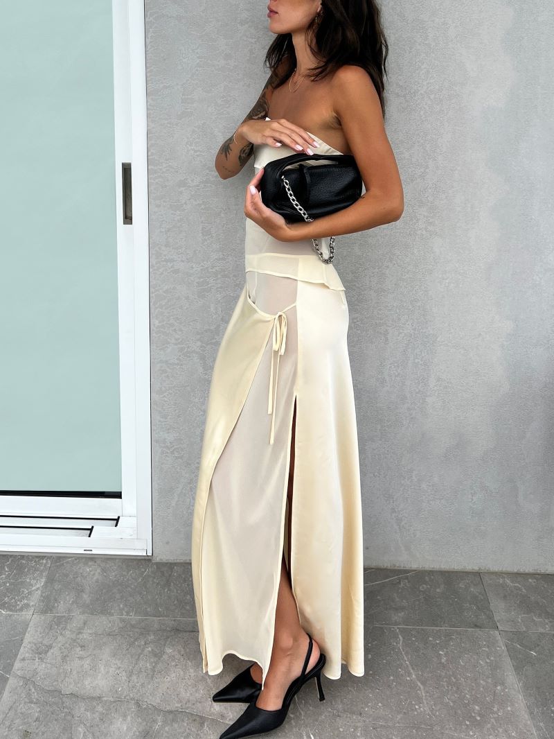 Sheer Georgette Satin Midi Dress