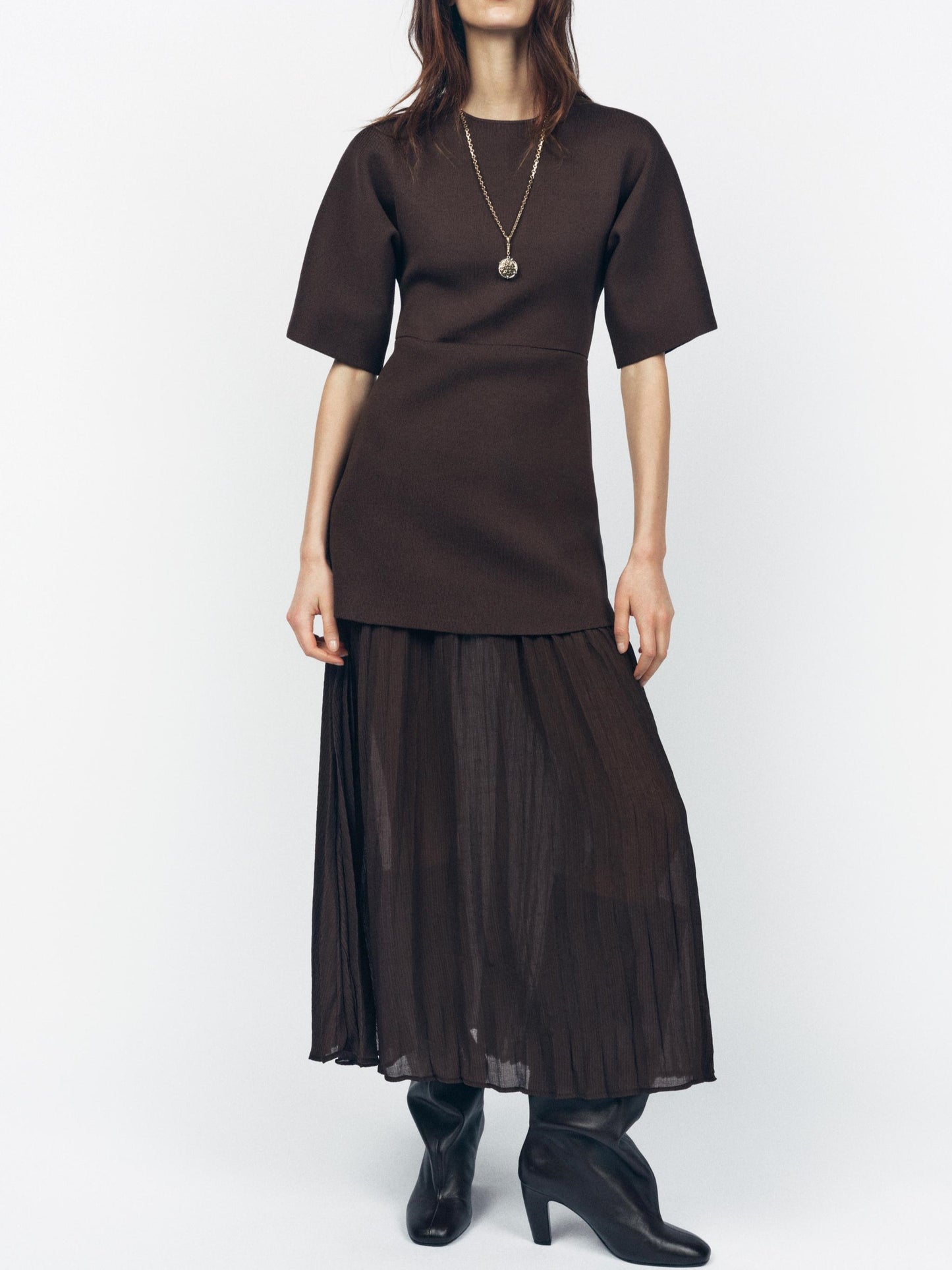 Belted Pleated Midi Dress