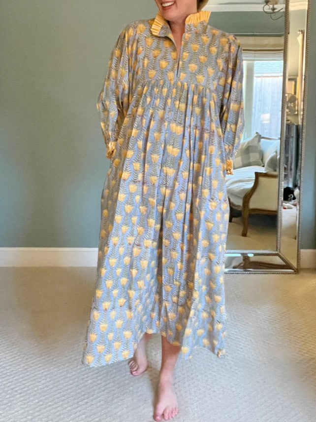 Newest Cotton Block Print Maxi Dress