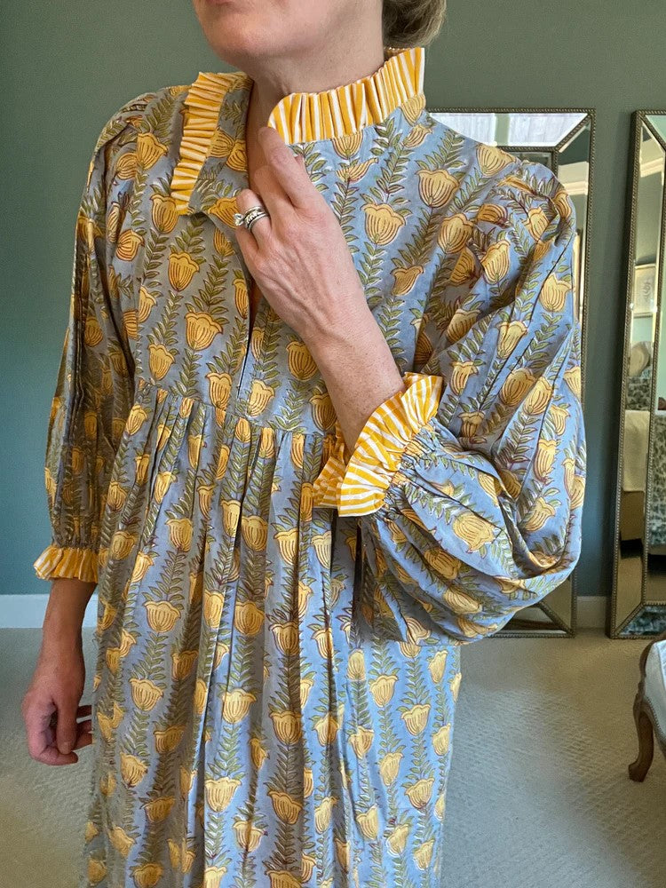 Newest Cotton Block Print Maxi Dress