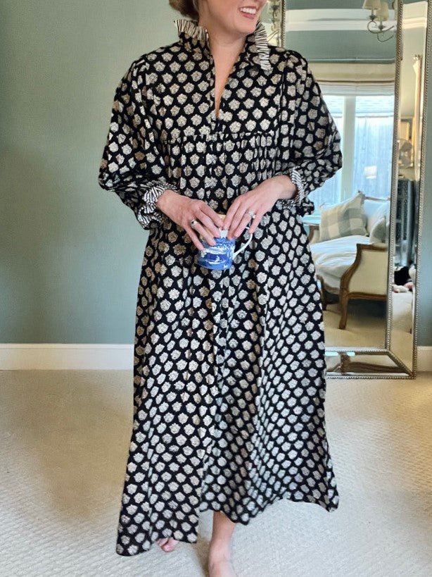 Newest Cotton Block Print Maxi Dress