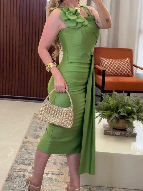 Green Floral Slim Dress