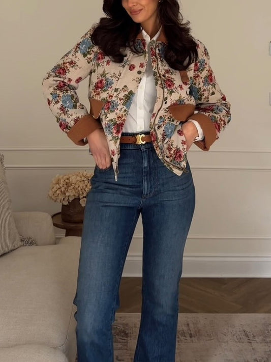 Spring floral corduroy cropped jacket