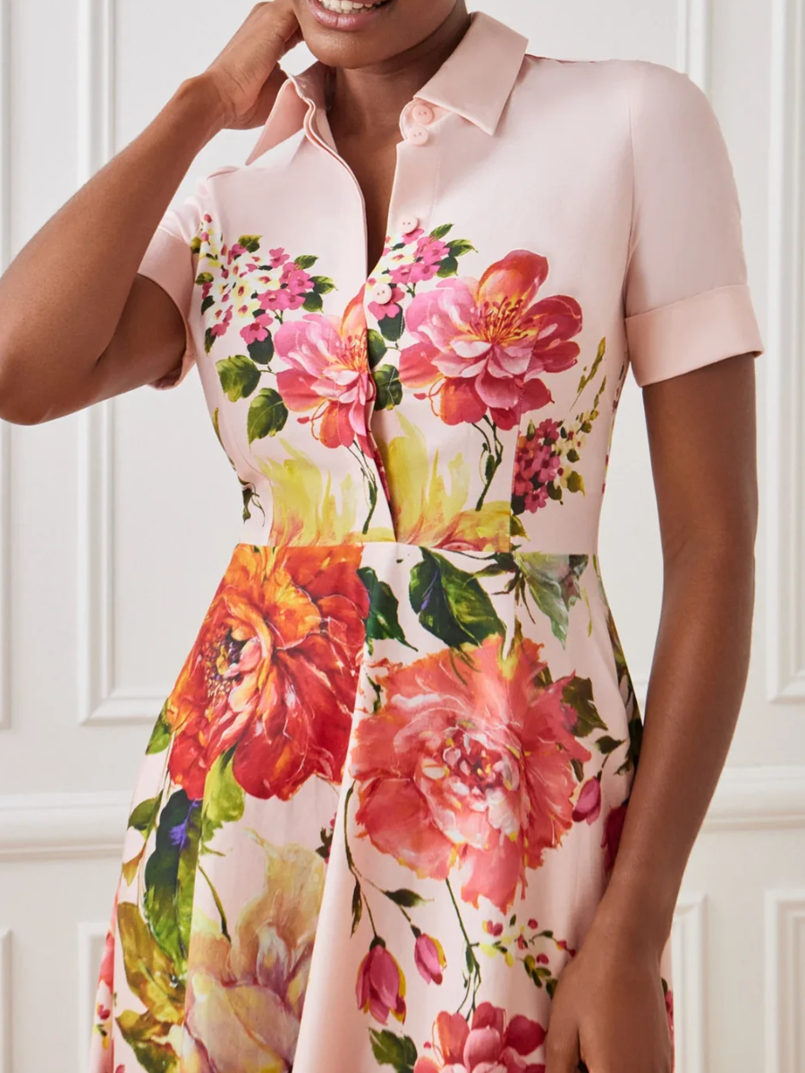 Floral Border Print Shirt Dress