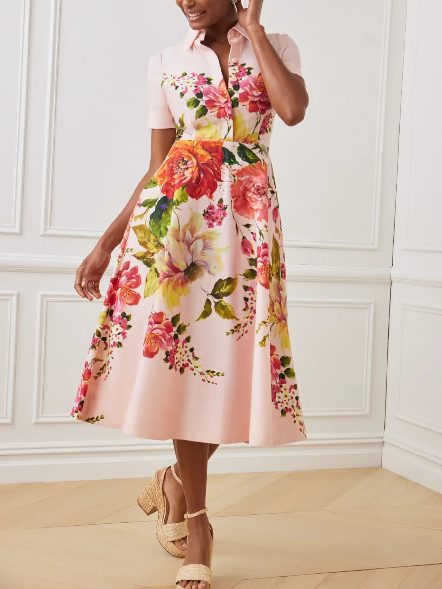 Floral Border Print Shirt Dress