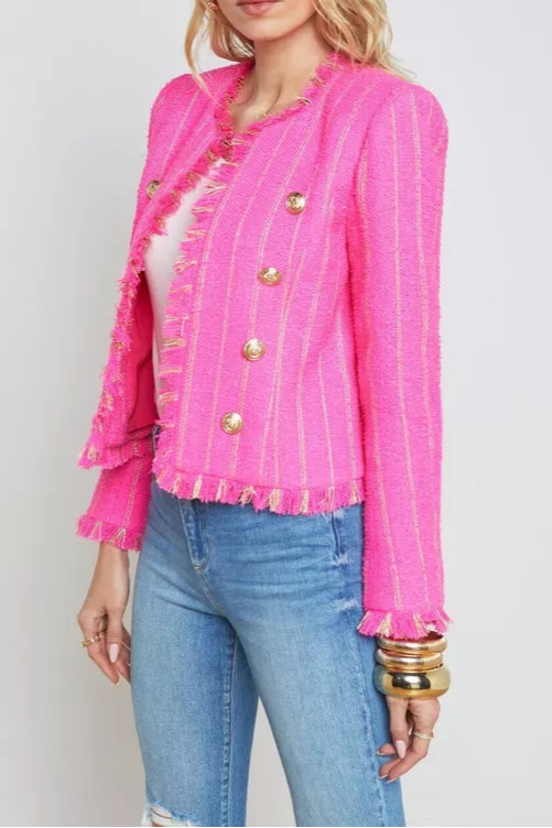 Tweed Jacket in Shocking Pink & Gold Stripe