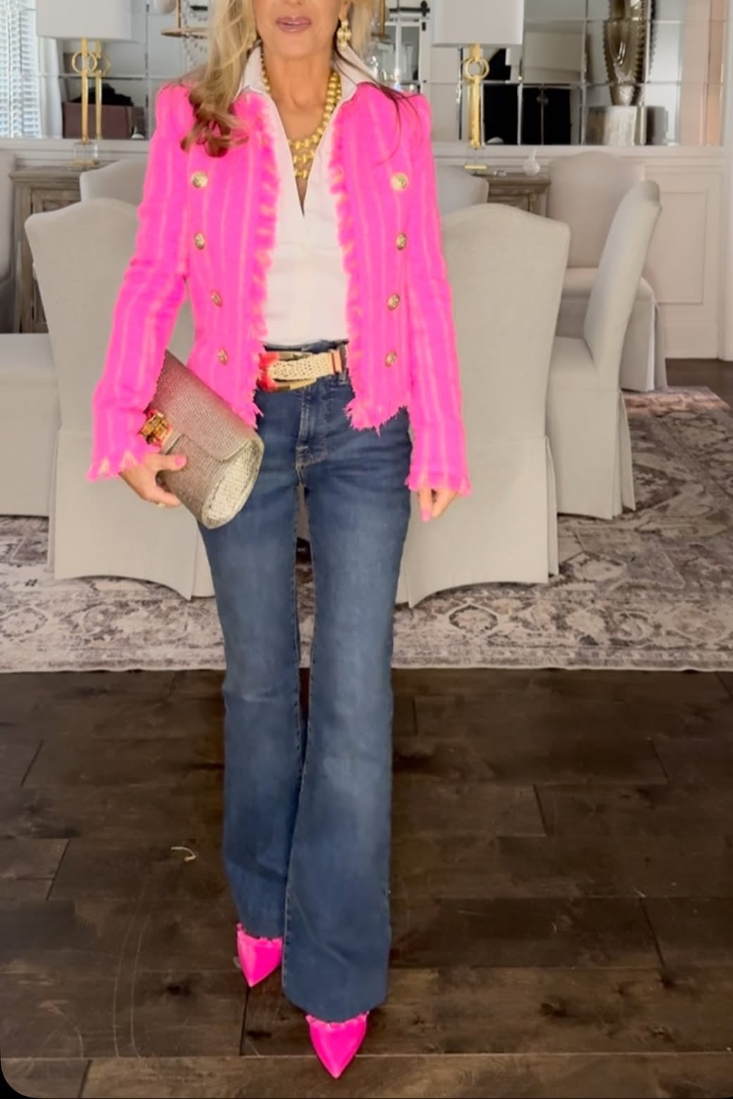 Tweed Jacket in Shocking Pink & Gold Stripe