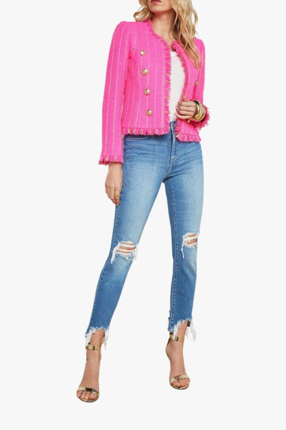 Tweed Jacket in Shocking Pink & Gold Stripe