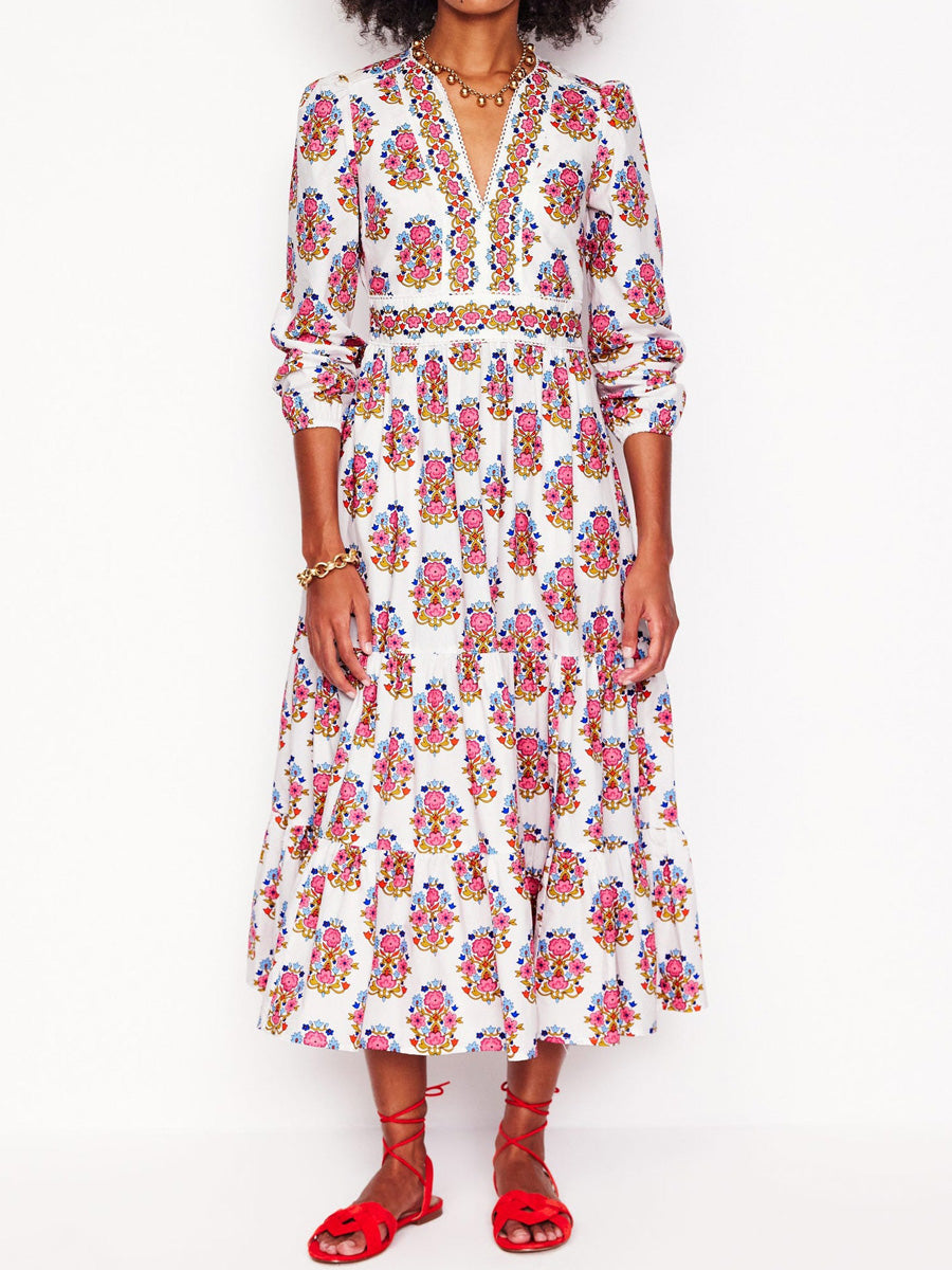 Violet Print Organic Cotton Midi Dress