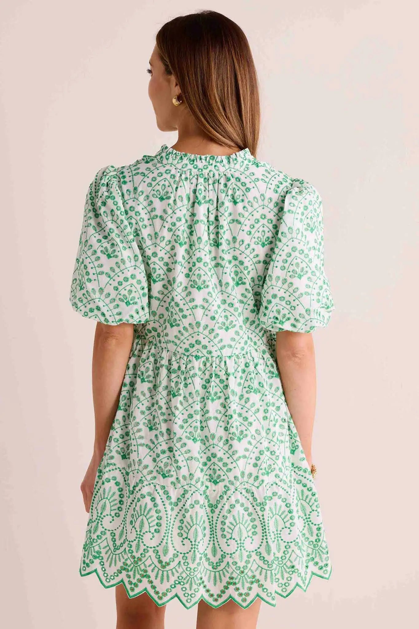 Allover Eyelet Embroidery Puff Sleeve Dress