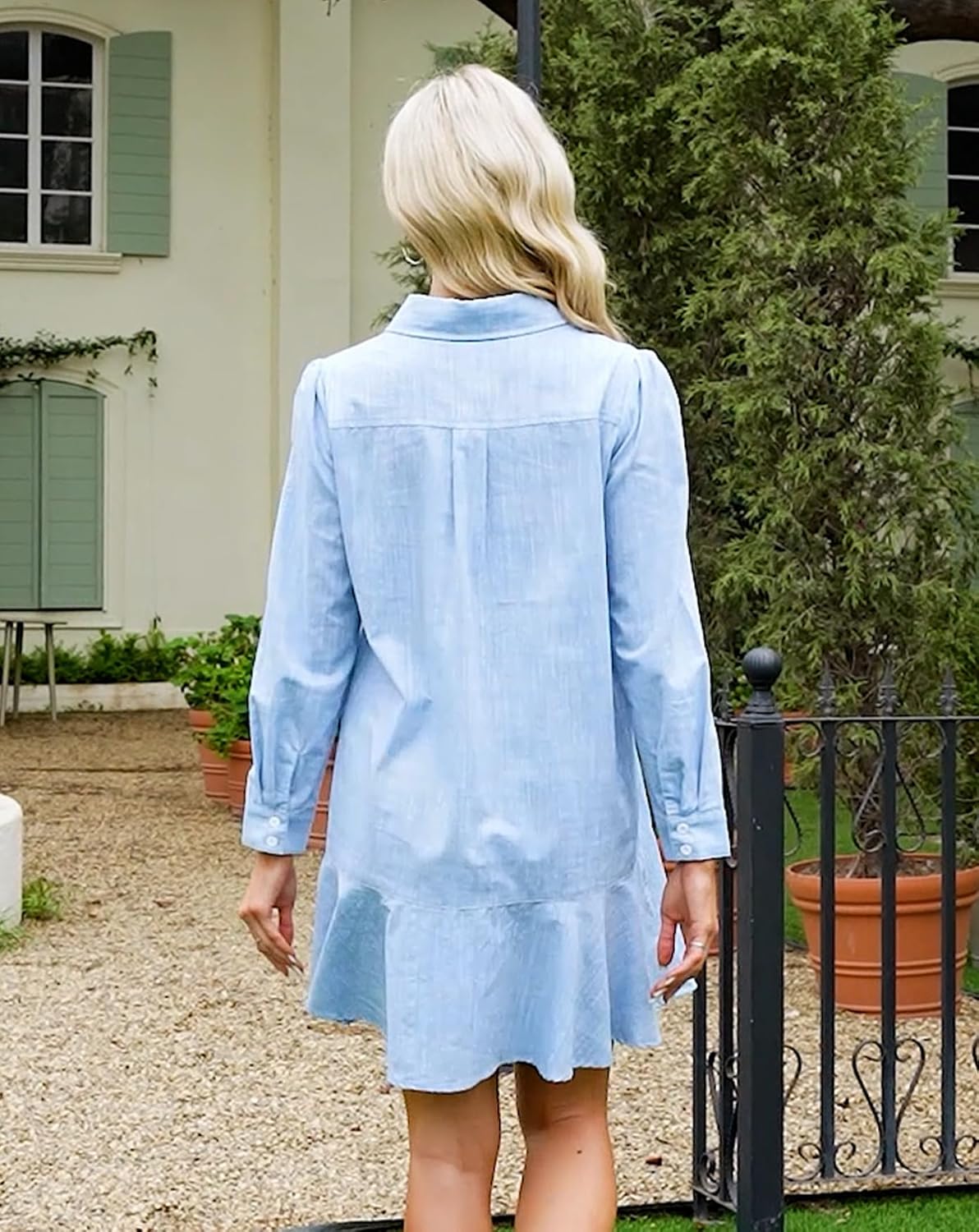 Waisted Ruffle Hem Mini Shirt Dress