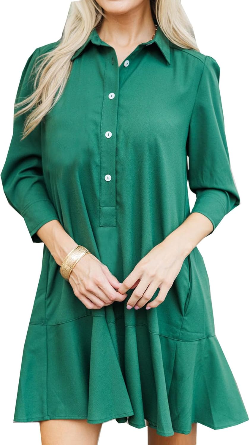 Waisted Ruffle Hem Mini Shirt Dress
