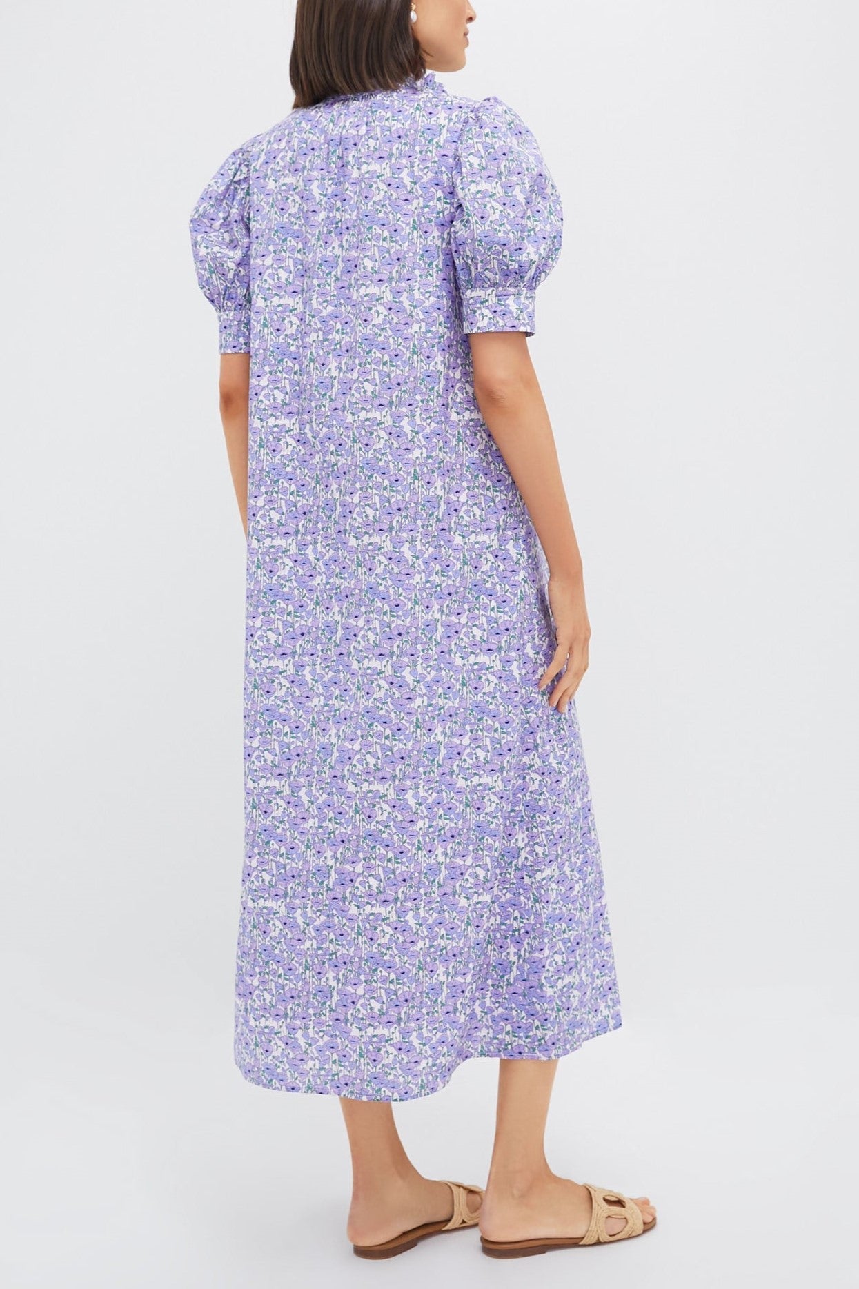 Purple Poppies Ruffle Collar Cotton Maxi Dress