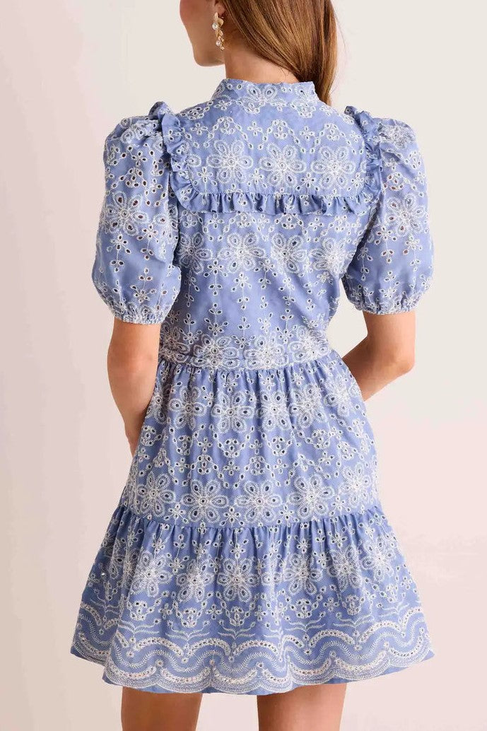 Marcella Eyelet Embroidery Puff Sleeves Dress