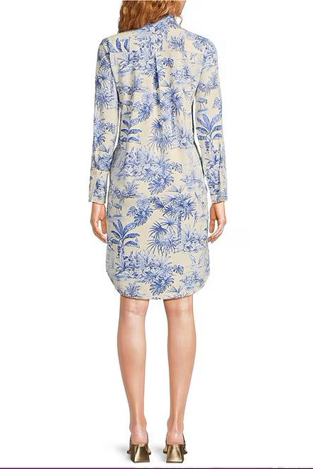 Knit Cloth Printed Split V-Neck Long Sleeve Dress