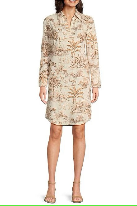 Knit Cloth Printed Split V-Neck Long Sleeve Dress