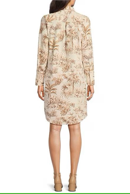 Knit Cloth Printed Split V-Neck Long Sleeve Dress