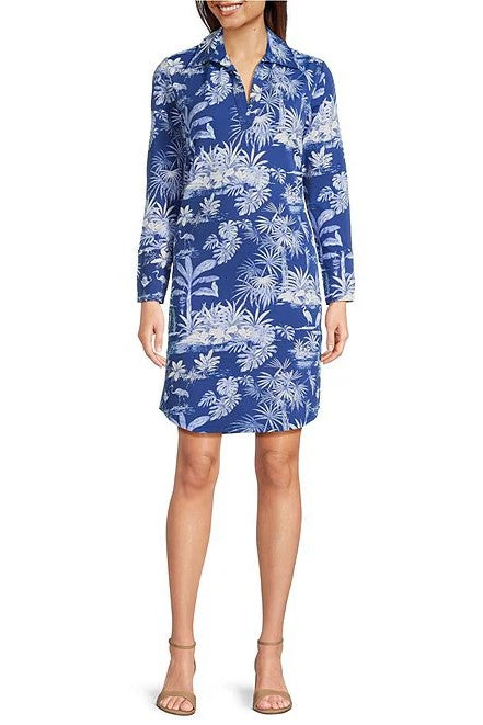 Knit Cloth Printed Split V-Neck Long Sleeve Dress