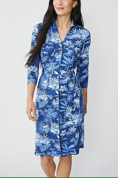 Knit Cloth Printed Split V-Neck Long Sleeve Dress