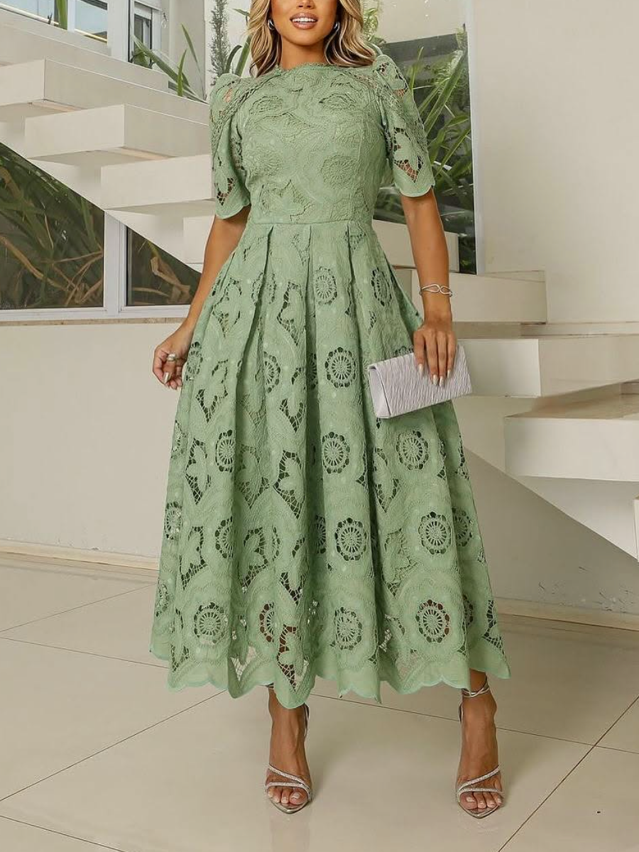 Floral Hollow Short Sleeve Loose Dress