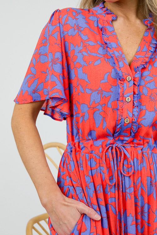 Erica Floral Maxi, Blue Orange
