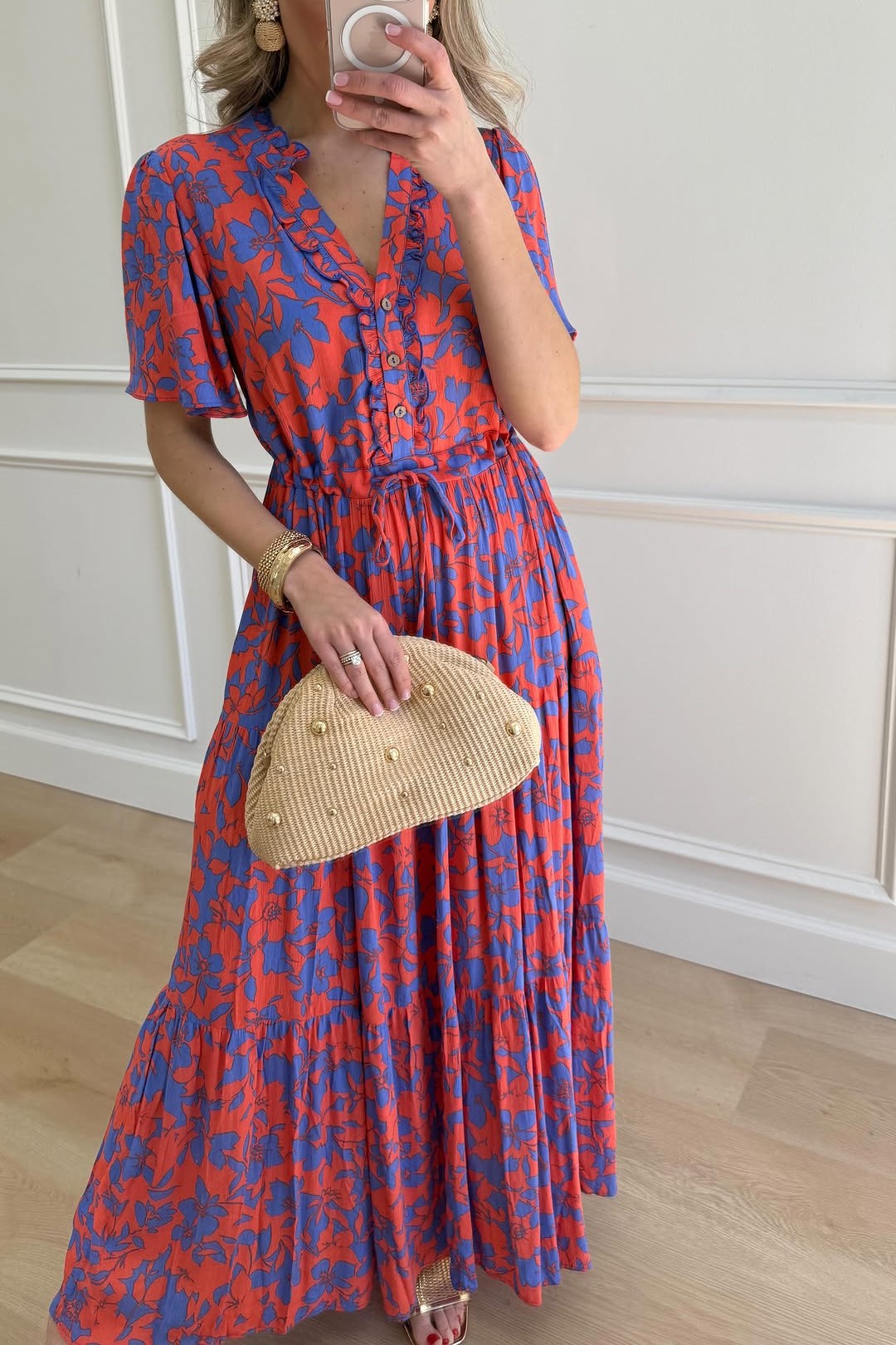 Erica Floral Maxi, Blue Orange