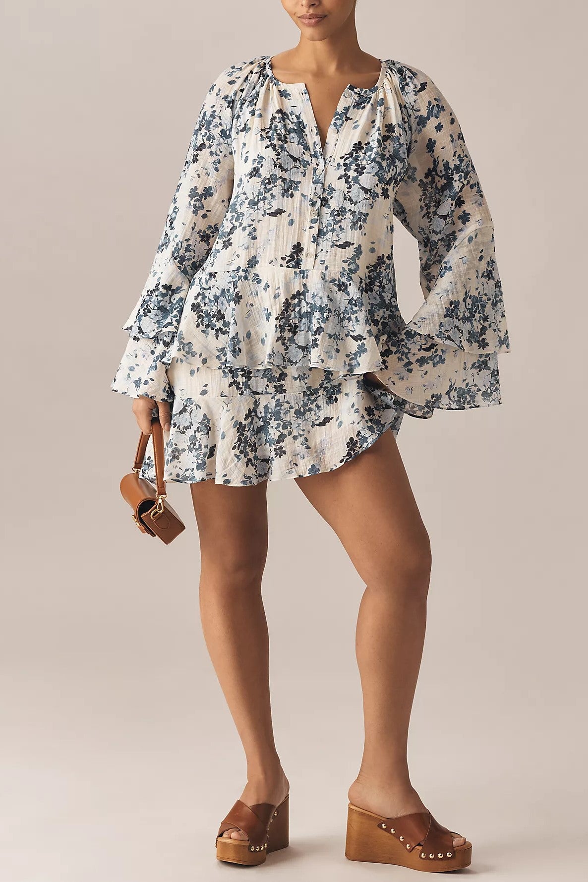 Maeve Long-Sleeve V-Neck Mini Swing Dress