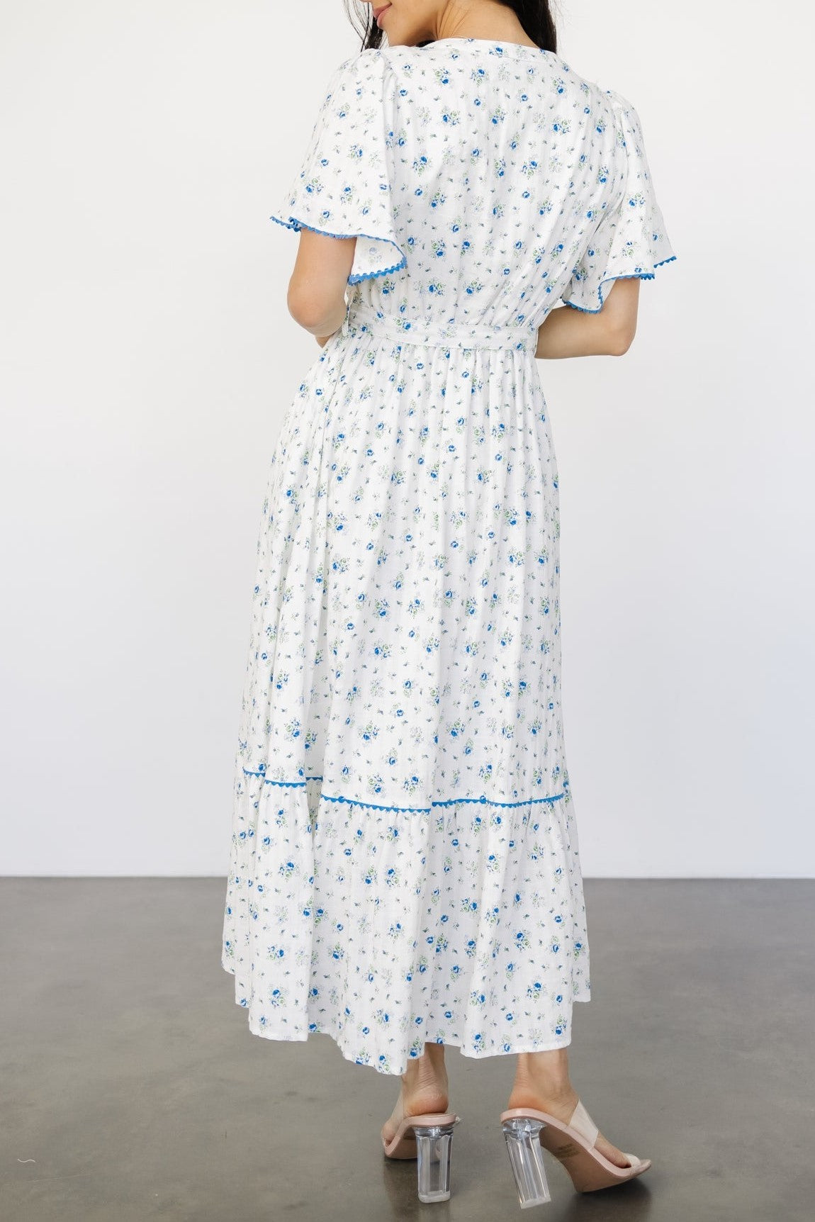 Baltic Blue And Green Florals Cotton-blend Midi Dress
