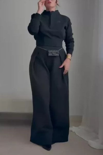 Women's Quarter-Zip Top And Pleated Pants Set