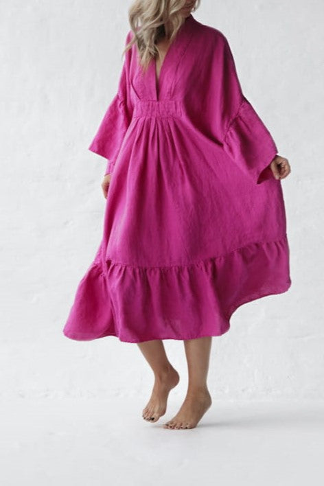 Soft Baltic Linen Neon Pink Dress