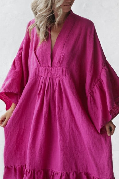 Soft Baltic Linen Neon Pink Dress