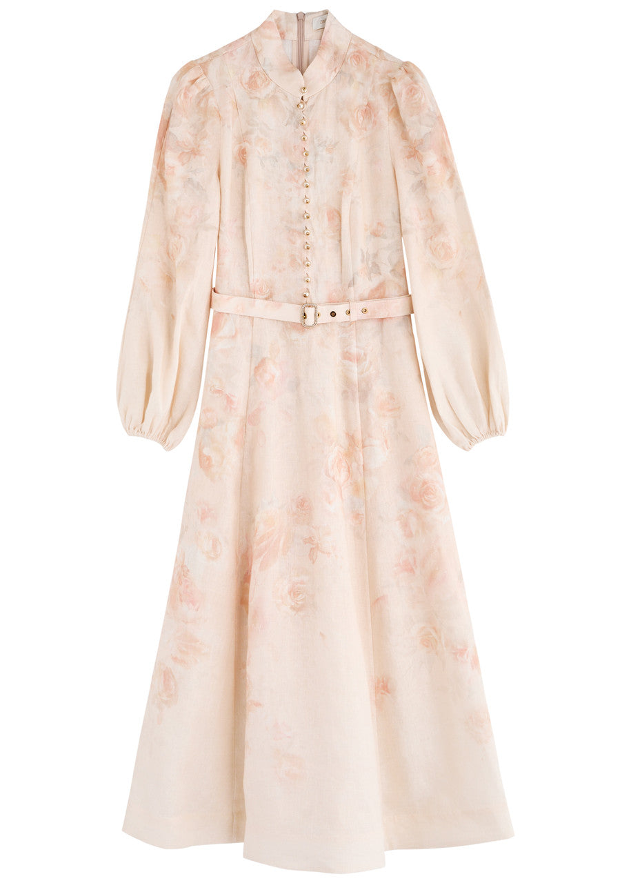 Floral Long Sleeve Linen Dress