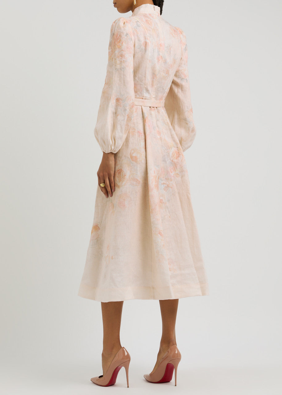 Floral Long Sleeve Linen Dress