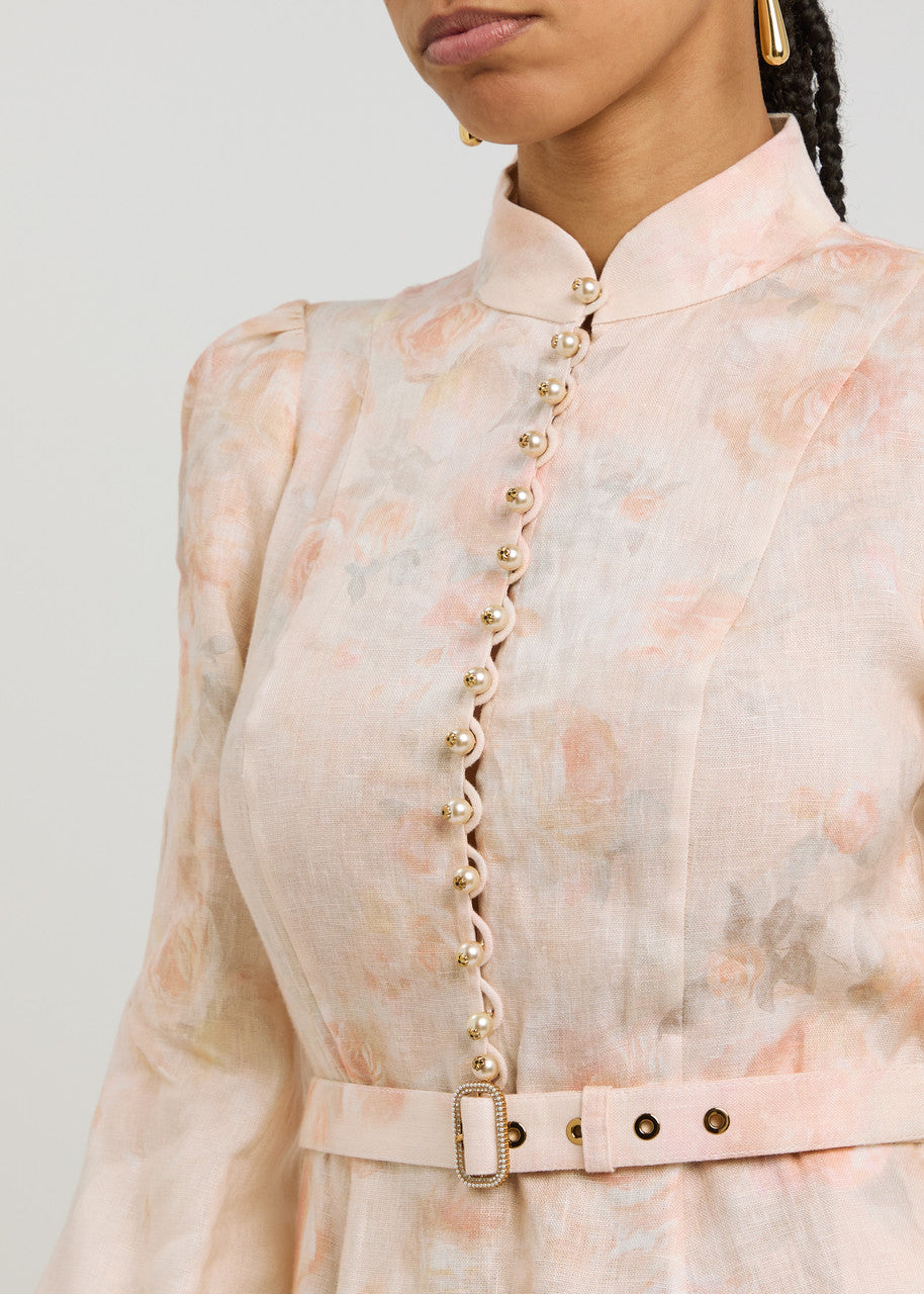 Floral Long Sleeve Linen Dress