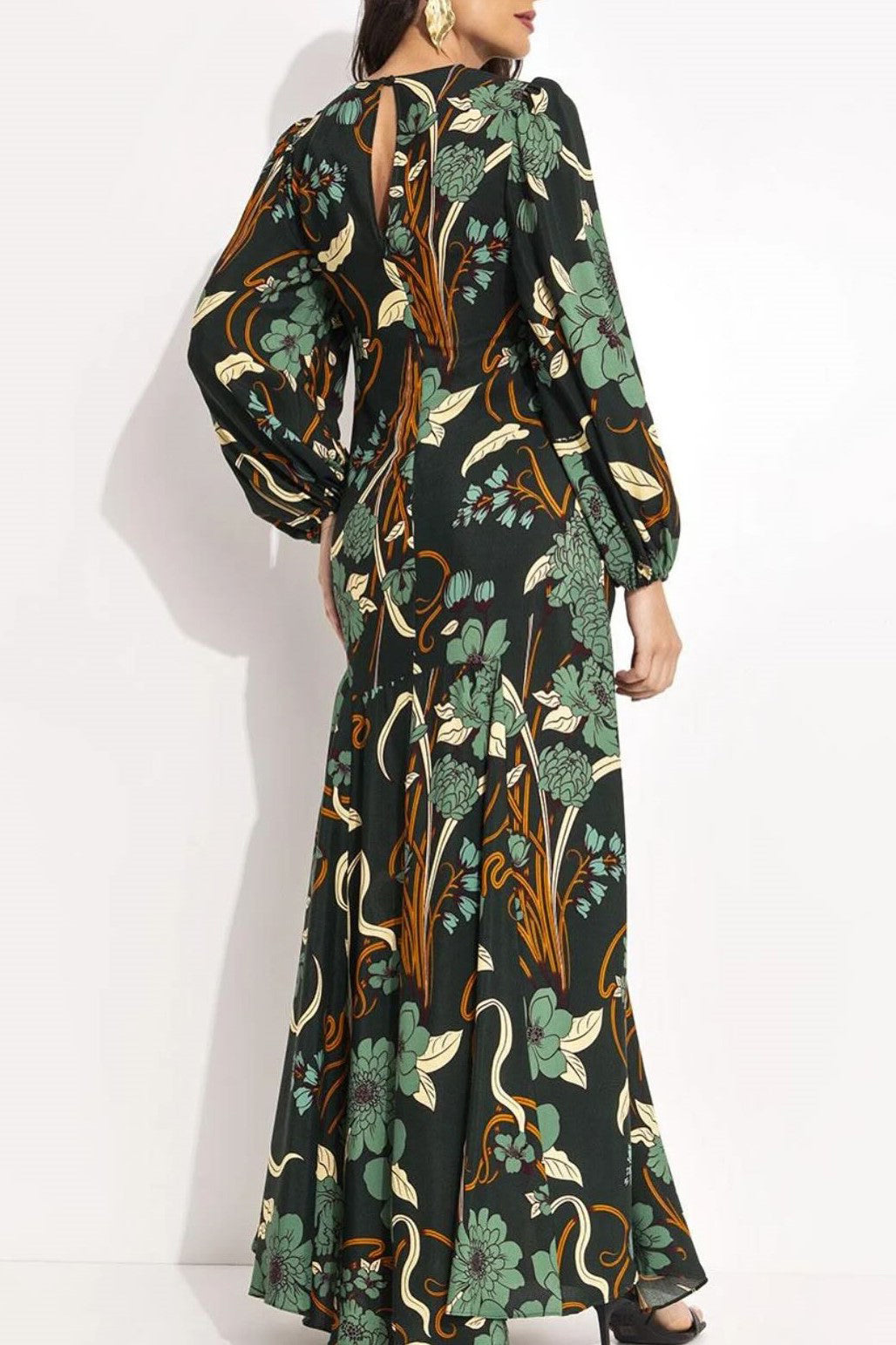 Fashion Floral Embroidery Dark Green Dress