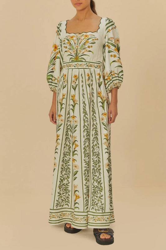 Antonia Square Neck Daffodil Print Dress