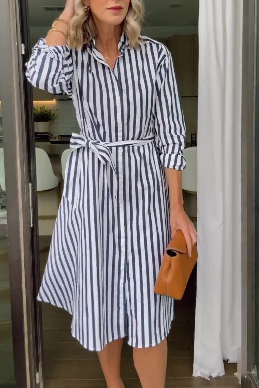 Women's Striped Elegant Shirt Dress