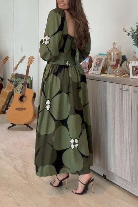 Floral Dark Green Midi Dress