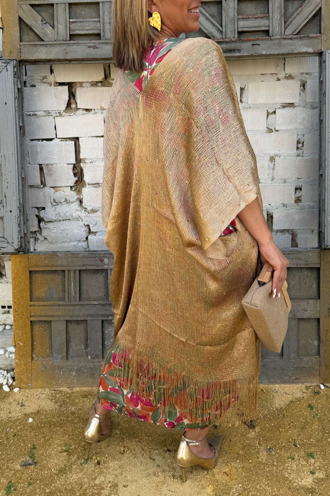 Silk Textured Knot Front Abstract Leaf Dress