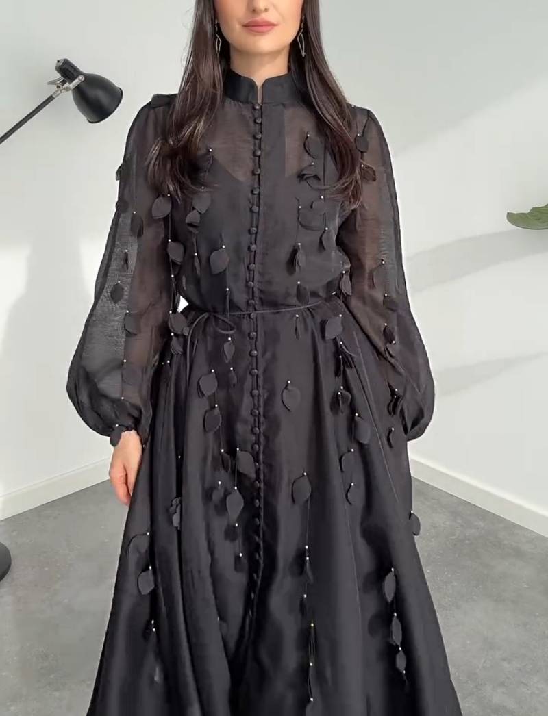 Elegant Leaf Mesh Maxi Dress